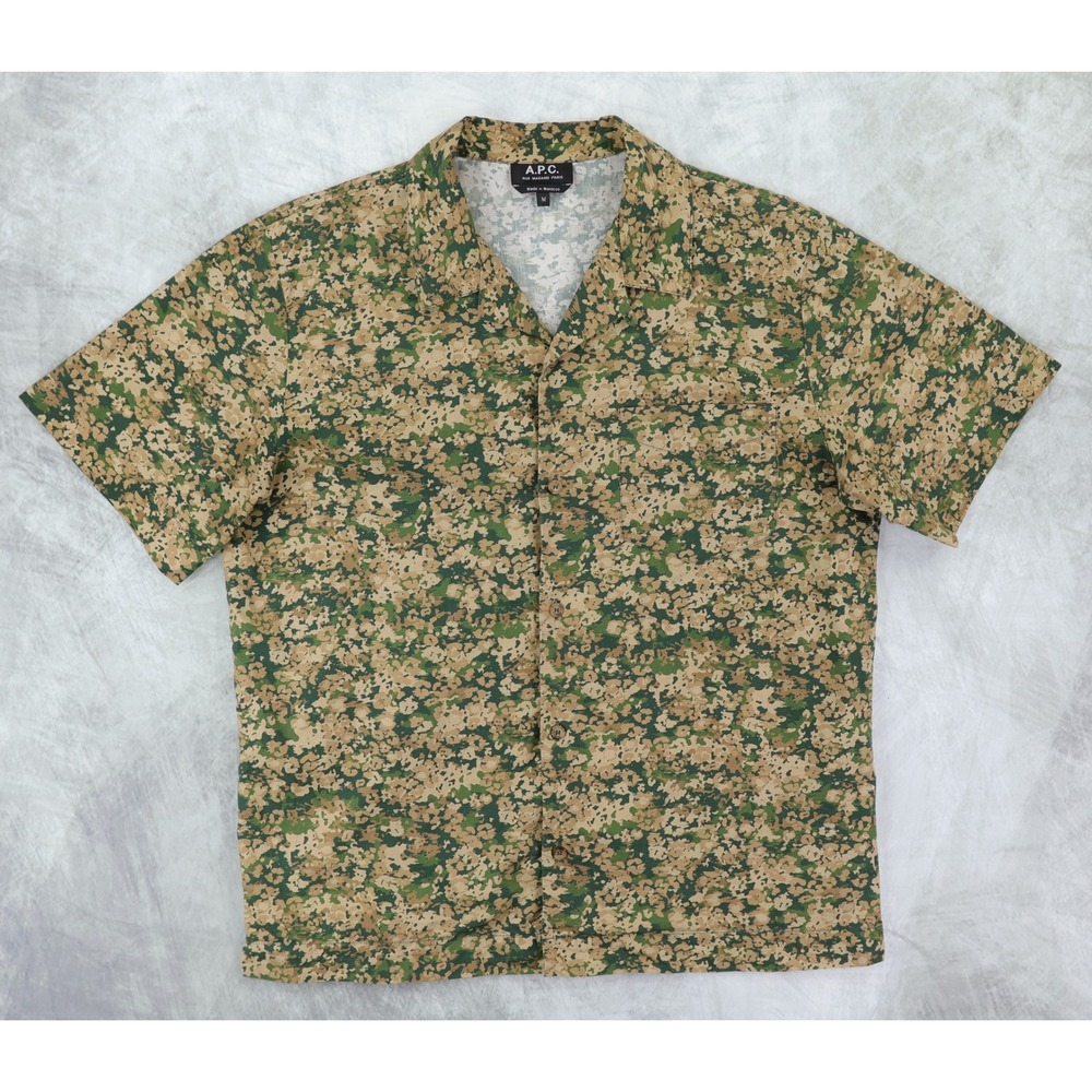 APC Lloyd Floral Camo Short Sleeve Camp Shirt Mens Medium Green Cotton